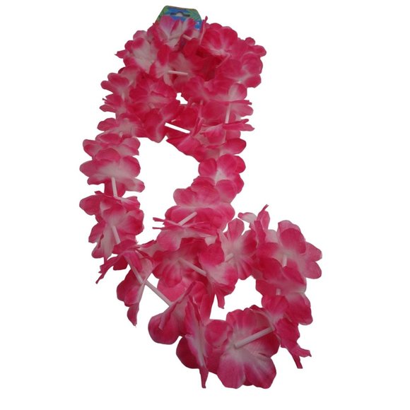 Hawaiian 2 Leis 2 Headbands 2 wristbands Pink Green Lua Coastal Tropical Tiki - Picture 3 of 8